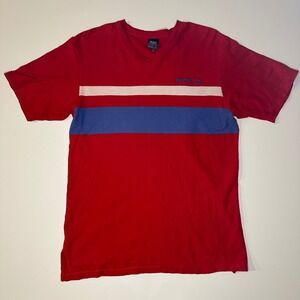 Polo By Ralph Lauren Striped T-Shirt Single Stitch V-Neck Cotton Casual‎ Mens LG